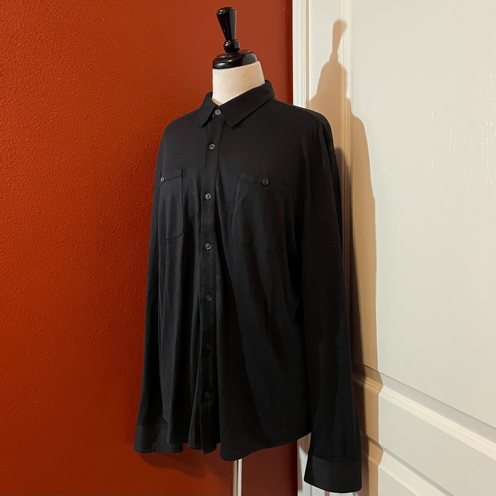 John‎ Varvatos Men’s Classic Black Silk Cotton Blend Button Down Dress Shirt